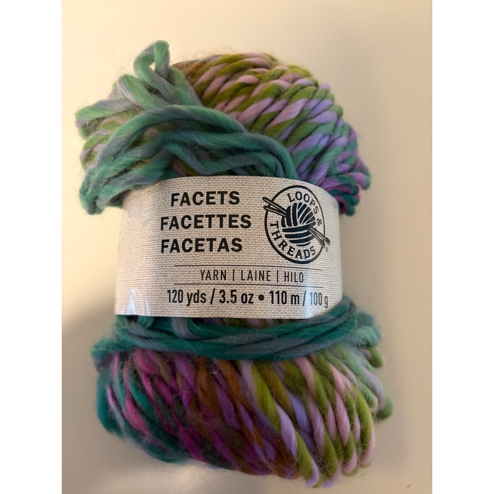 Loops & Threads Facets Yarn Multicolor Green Purple Blue Bulky 120 Yards 3.5 oz